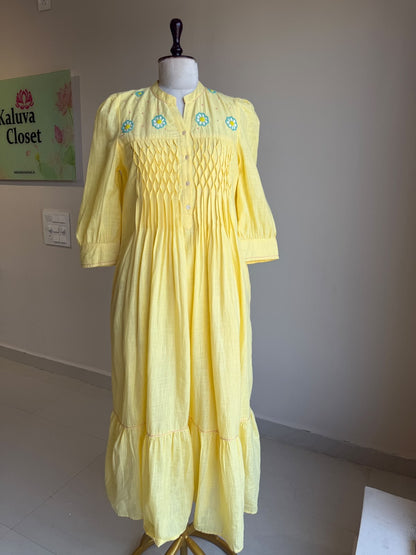 A0862 yellow cotton one piece dress