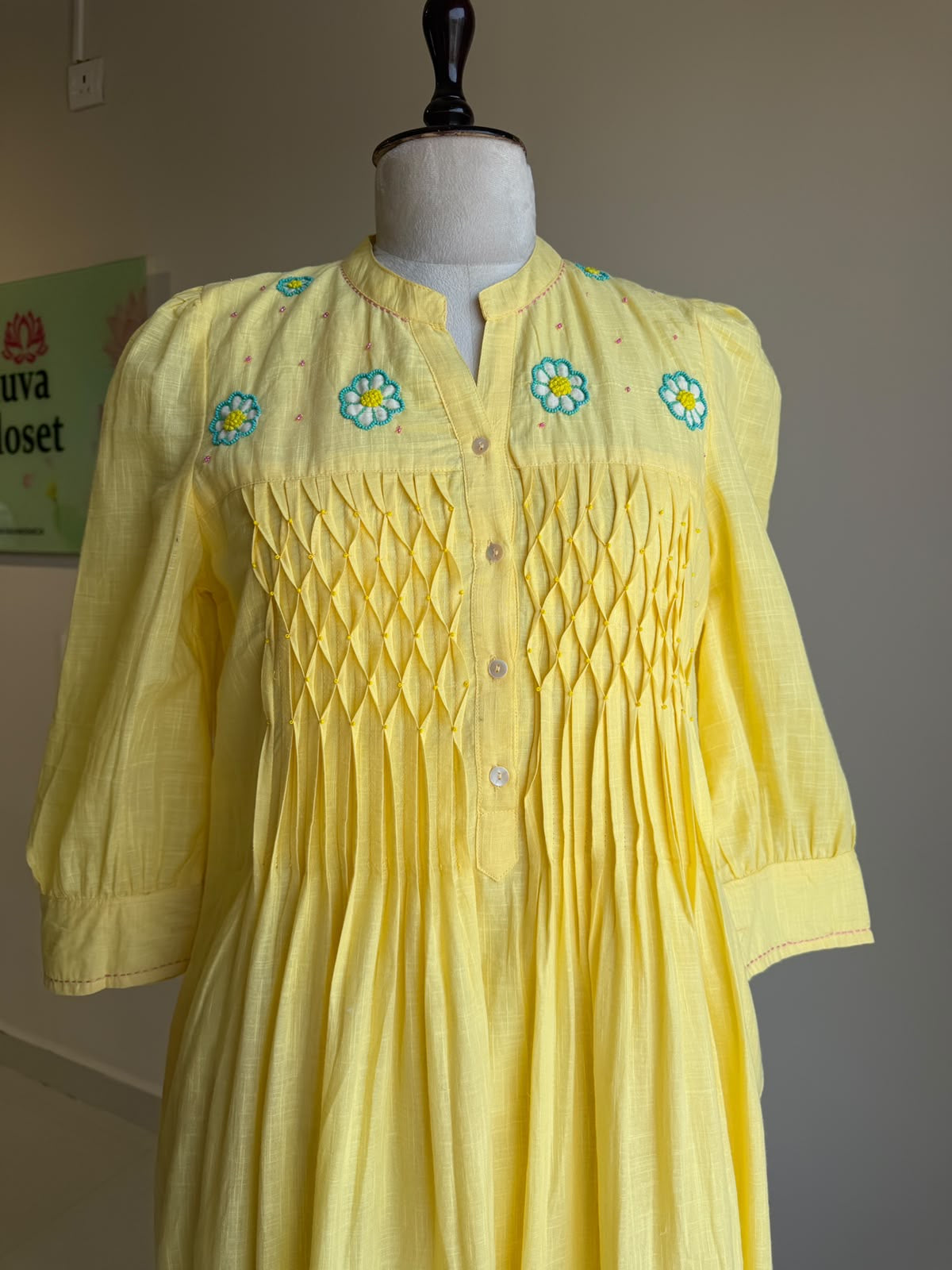 A0862 yellow cotton one piece dress
