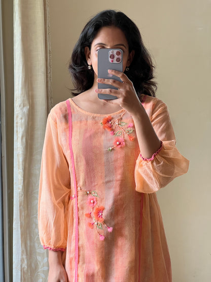 Orange Pure Kota cotton dress comes with printed cotton lining