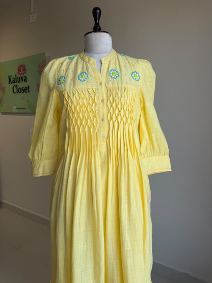 A0862 yellow cotton one piece dress