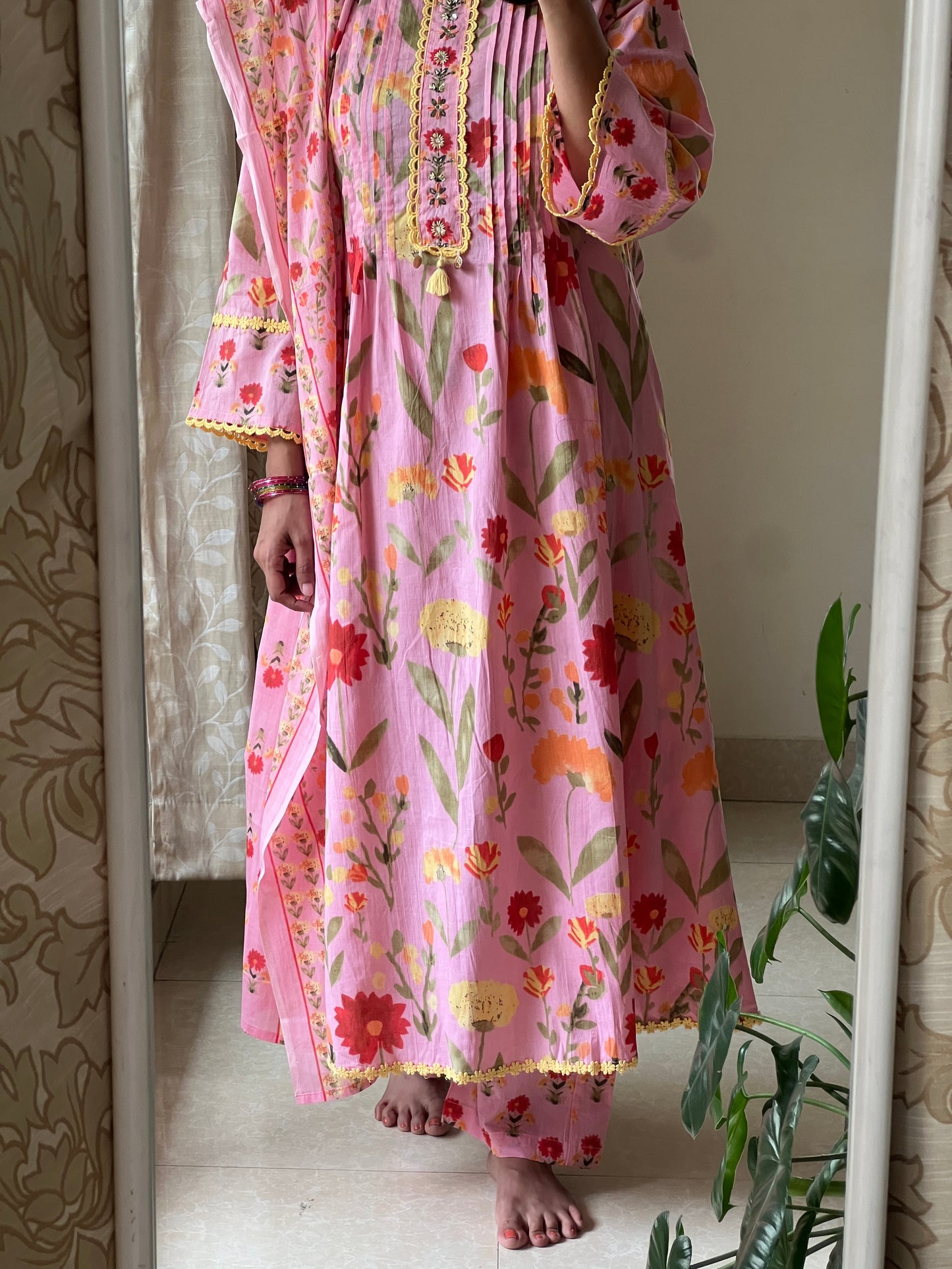 A0480 pink pure cotton floral digital printed 3 piece set
