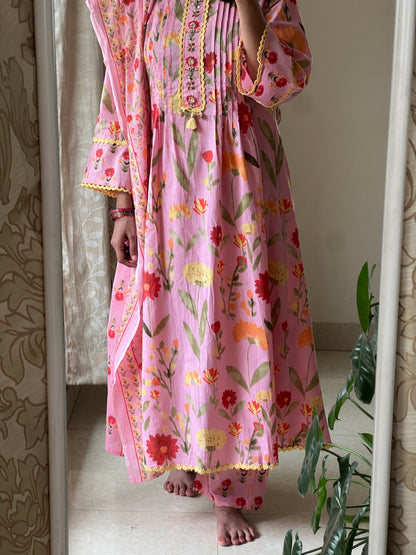 A0480 pink pure cotton floral digital printed 3 piece set