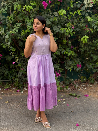 A0631 lavender shaded 3 tier frock budget friendly collection