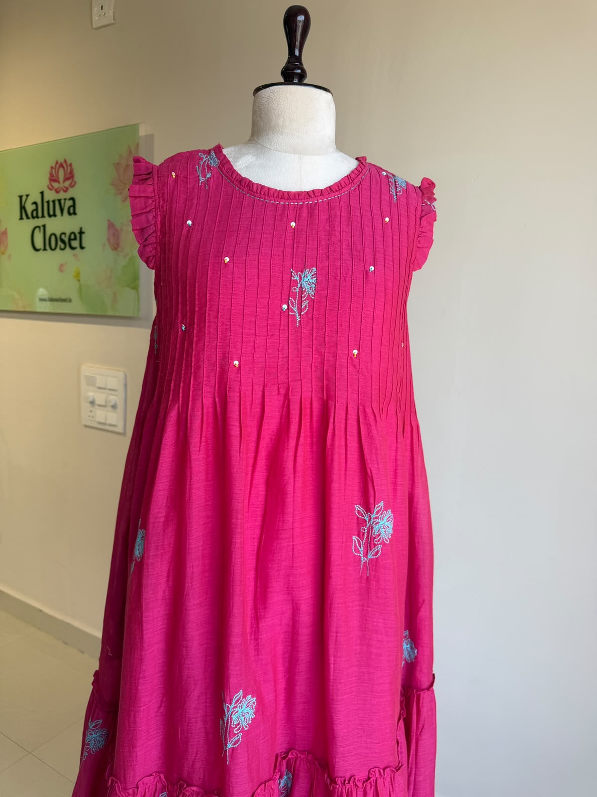 A0863 pink & blue mul chanderi one piece dress