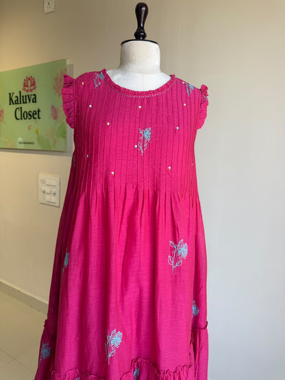 A0863 pink & blue mul chanderi one piece dress