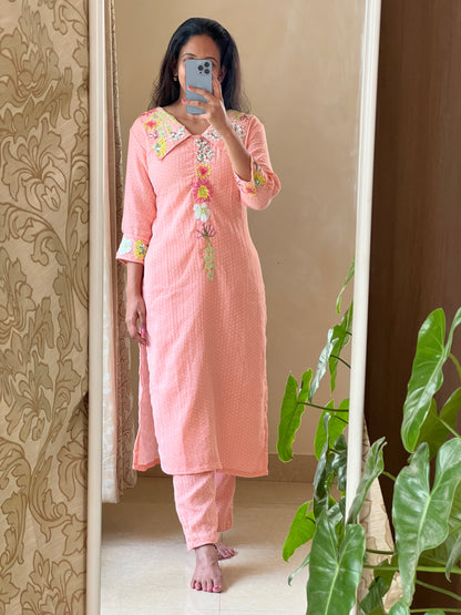A0056 premium cotton Co ord set with applique work detailing