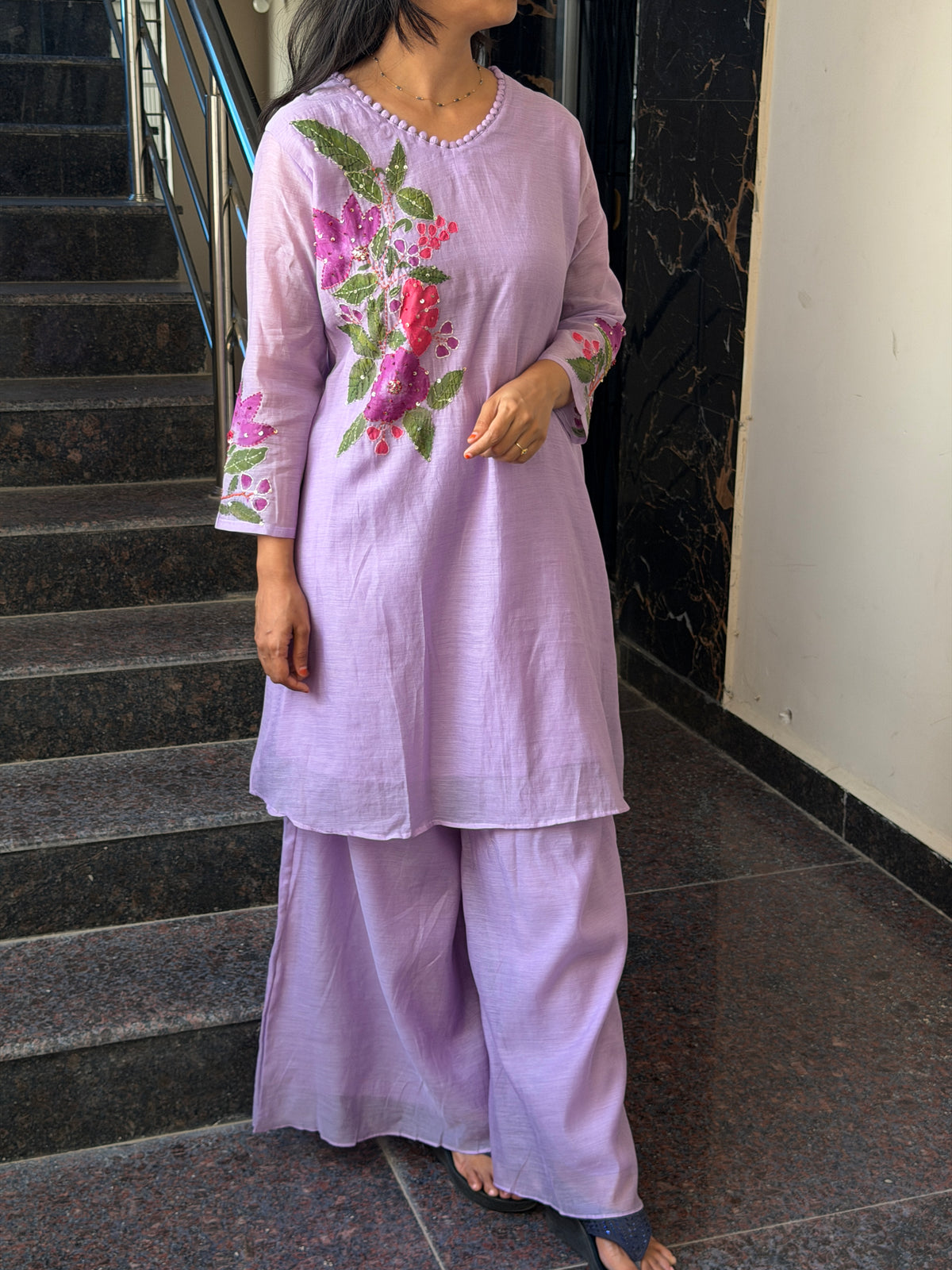 A0826 premium lavender coord set with hand paint & hand embroidery detailing