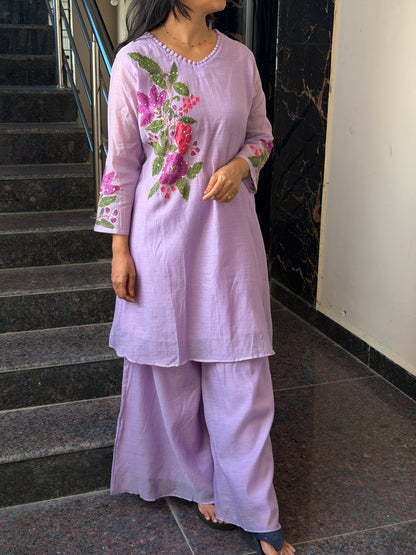 A0826 premium lavender coord set with hand paint & hand embroidery detailing