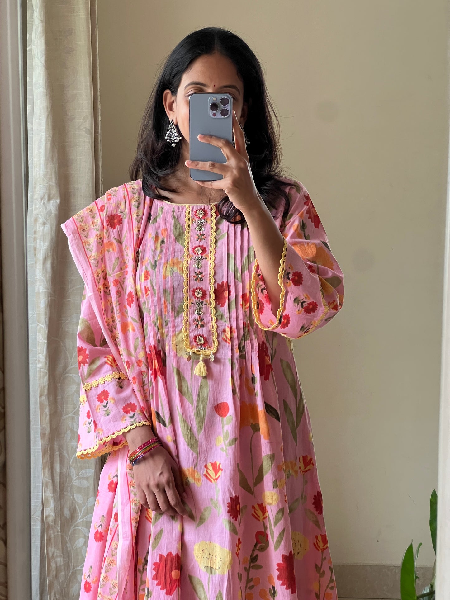A0480 pink pure cotton floral digital printed 3 piece set