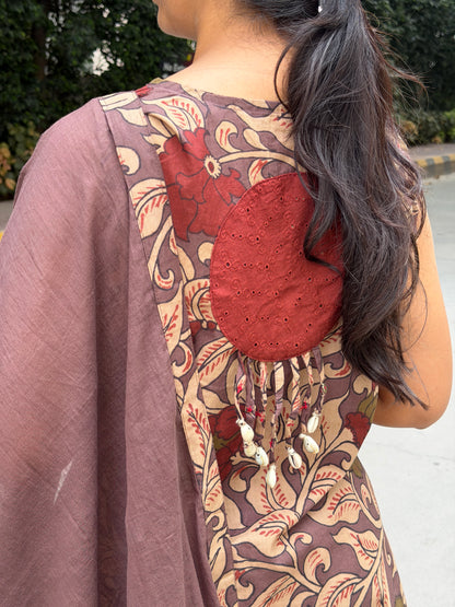 A0879 Beautiful Mauve shade kalamkari pure cotton 3 piece dress