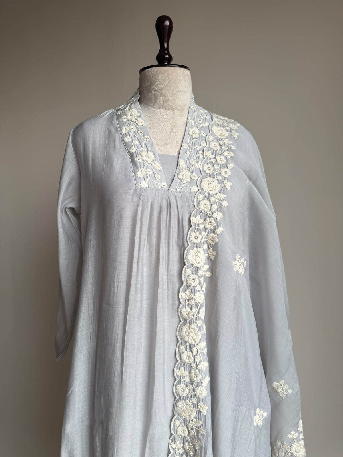 A0845 elephant grey mul chanderi 3 piece dress
