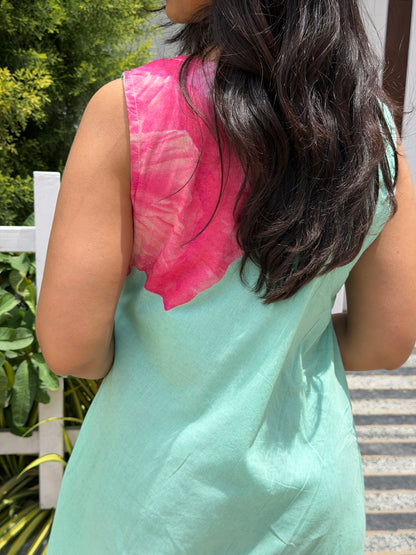 A0795 sea green Mul cotton floral digital printed frock