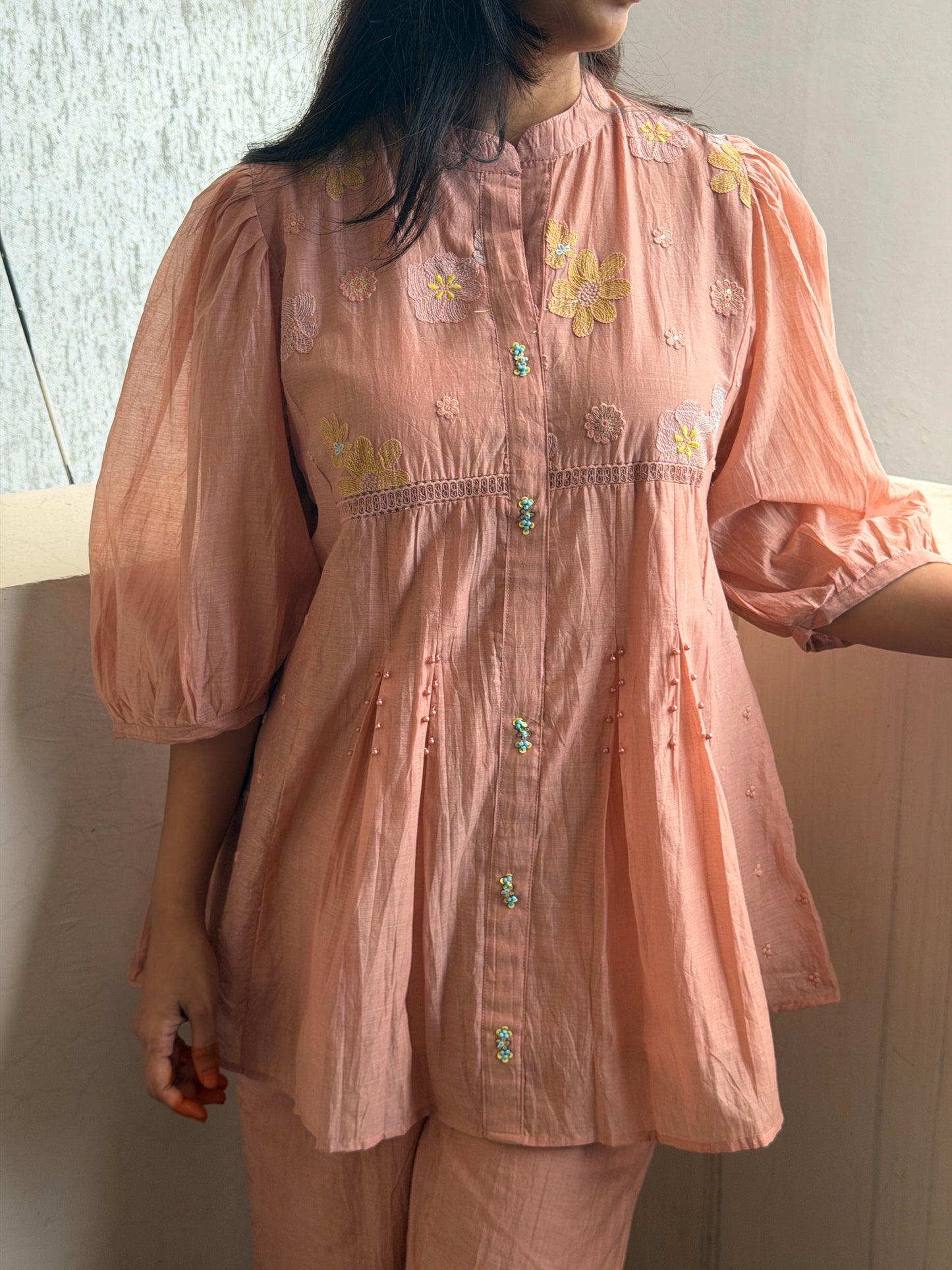 A0811 Mul Chanderi Coral Blush cordset
