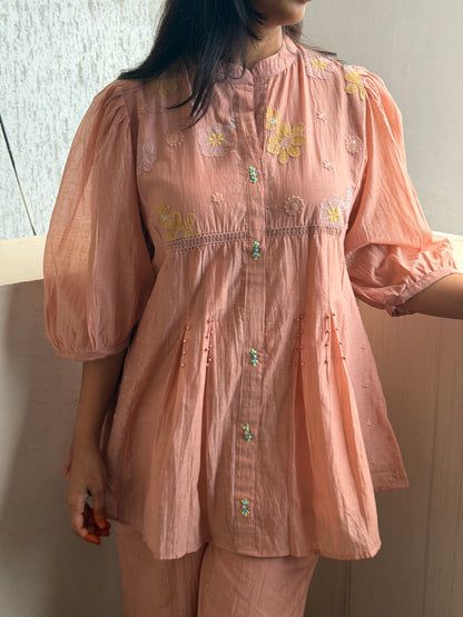 A0811 Mul Chanderi Coral Blush cordset