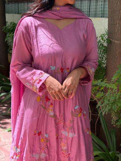 A0806 Onion Pink premium khali style hand embroidery detailing 3pc set
