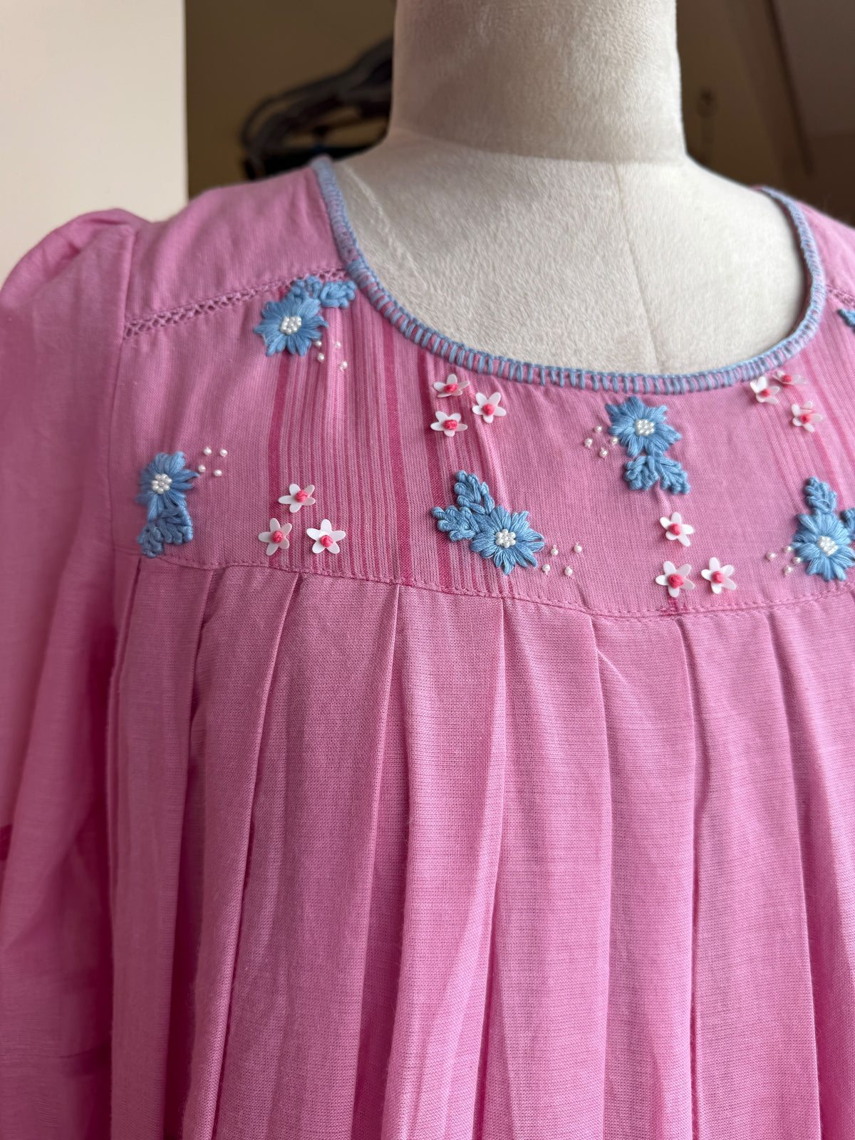 A0827 pink Jamdani one piece dress