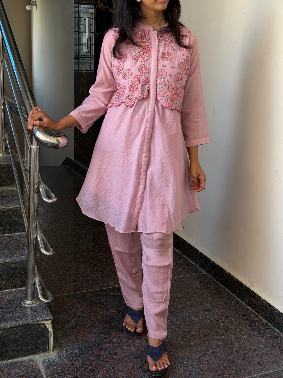A0829 blush pink mul chanderi coord set
