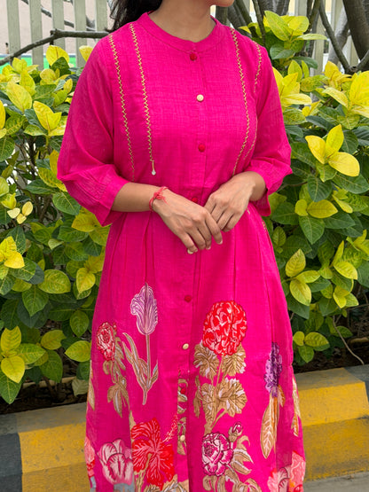 A0688 Pink floral Mulmul 2pc set
