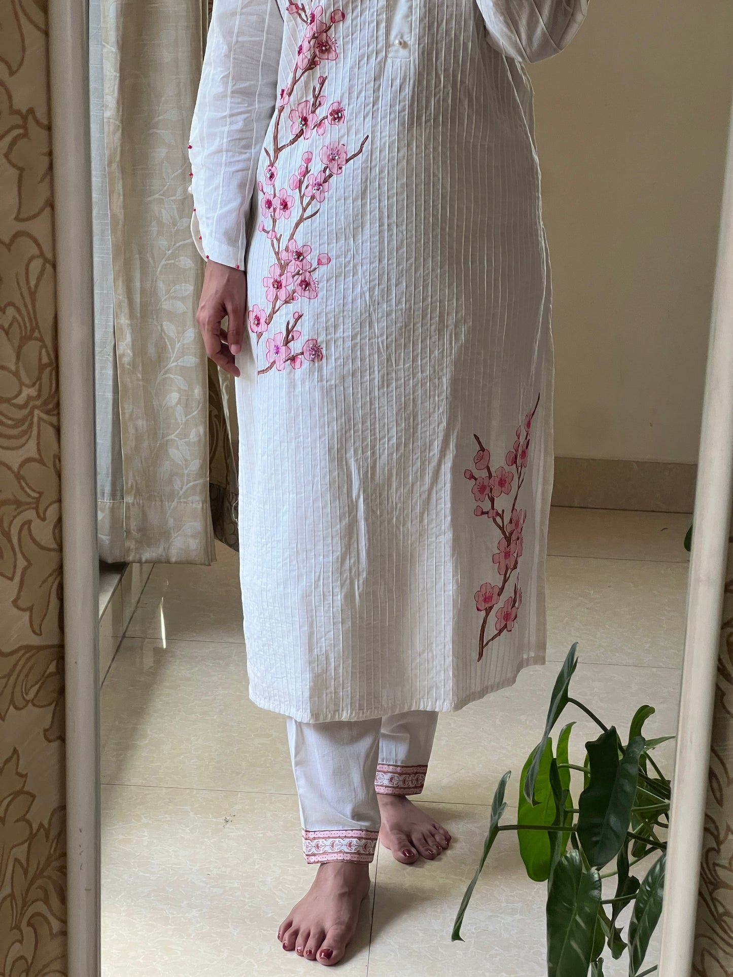 A0459 premium cotton 2 piece dress with hand block printing comes with complete lining