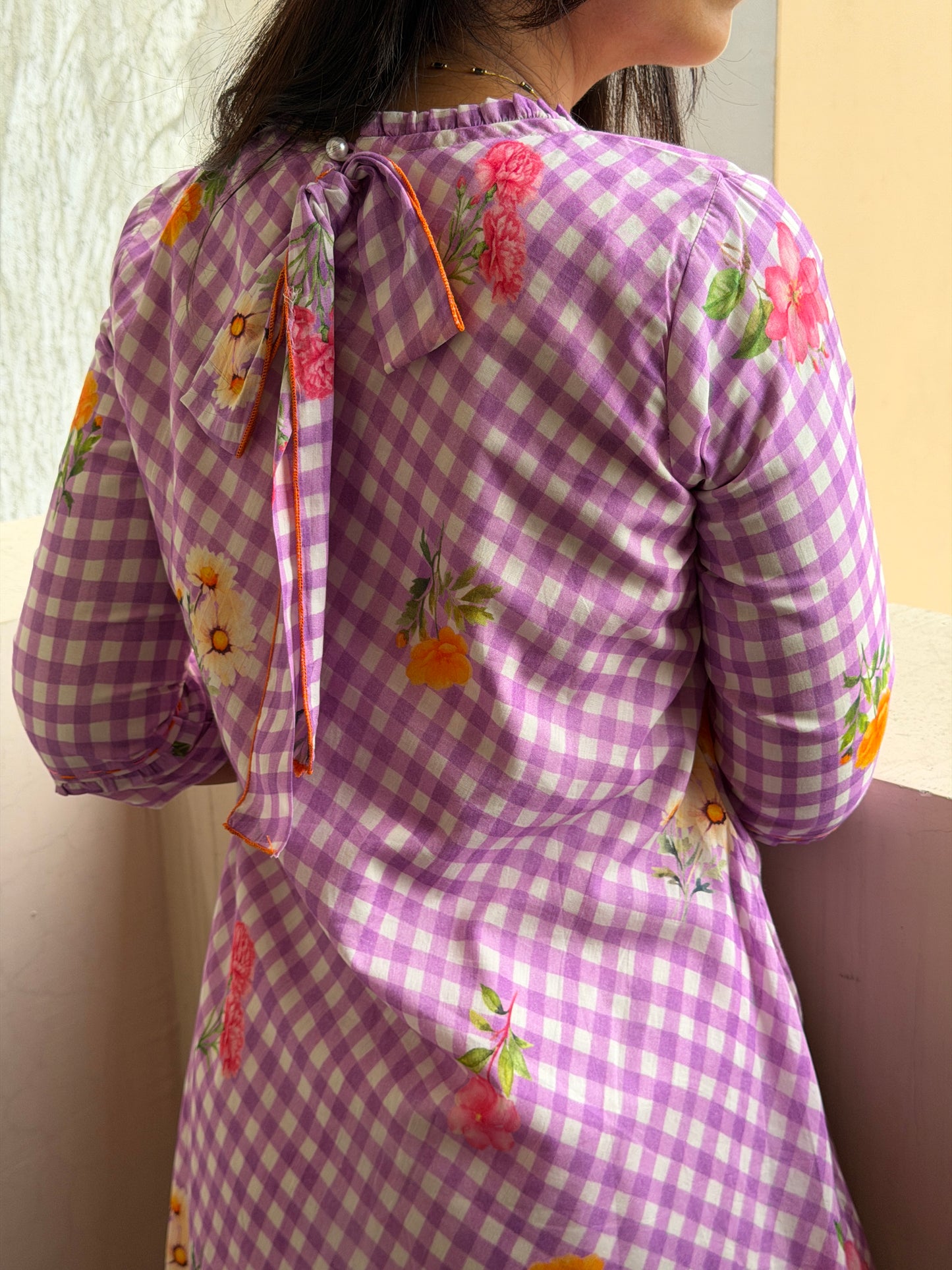 A0793 Lavender Checks!! With back tie up style