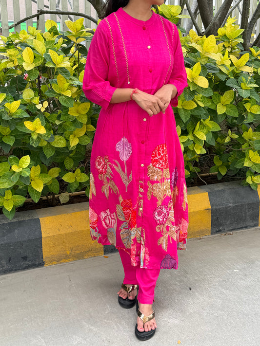 A0688 Pink floral Mulmul 2pc set
