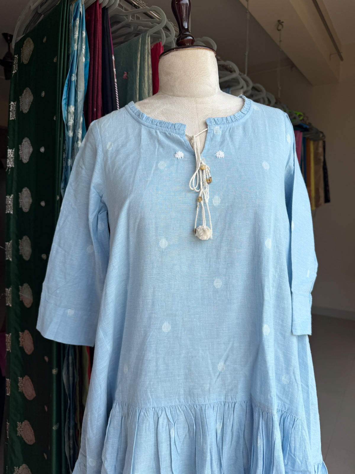 Blue Jamdani knee lenght frock