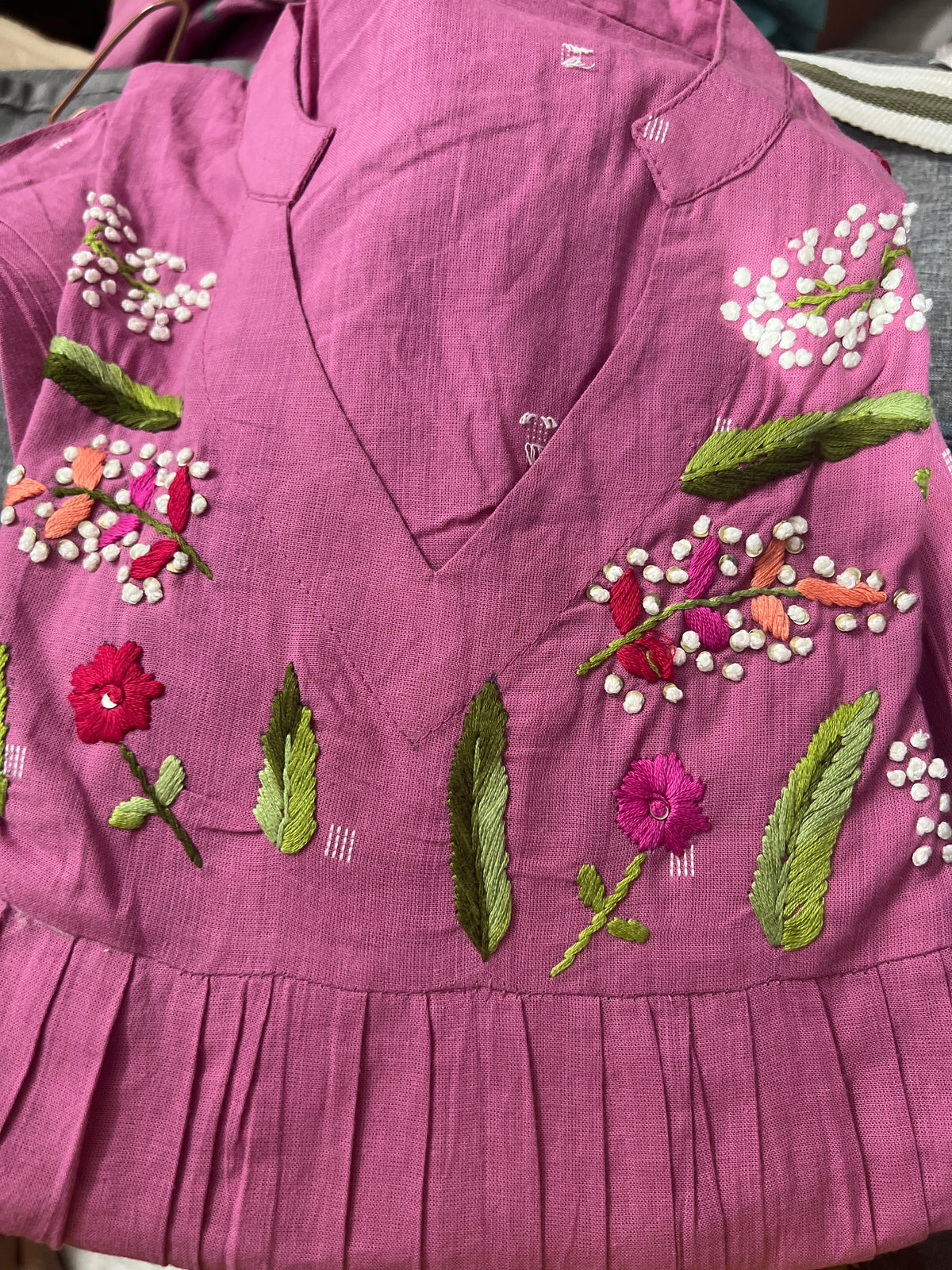 A0052 handloom cotton weave one piece high low dress with hand embroidery