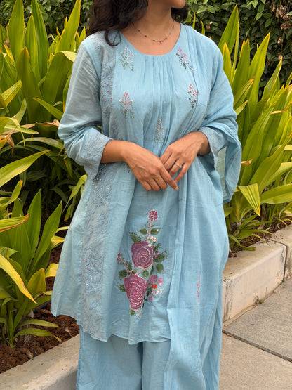 A0758 Mul cotton 3pc set in powder blue shade