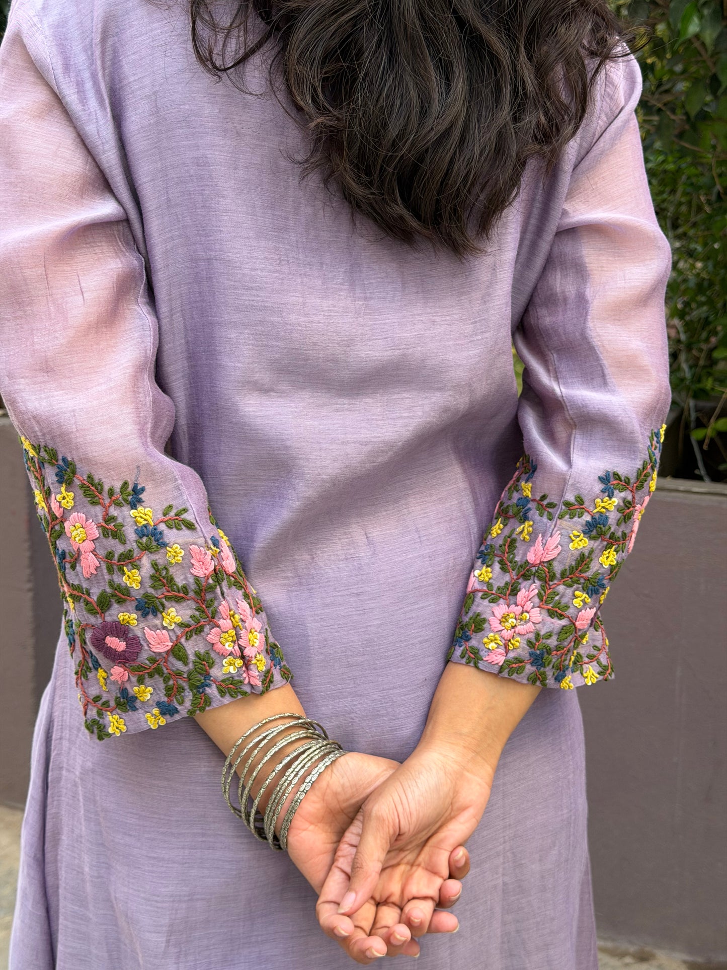 A0594 lavender mul chanderi coord set with lace & hand embroidery detailing