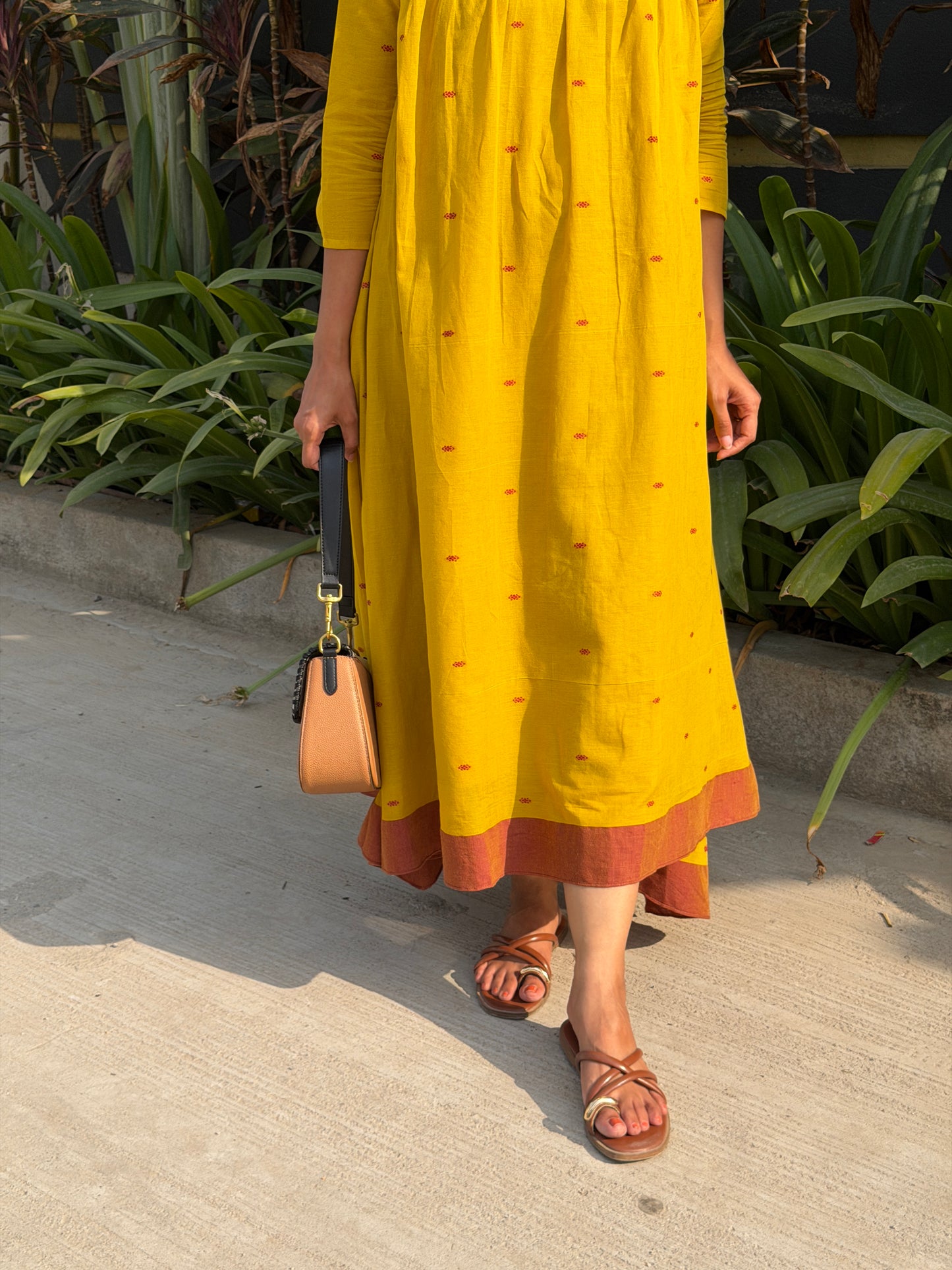 A0760 mustard & rust Jamdani one piece dress