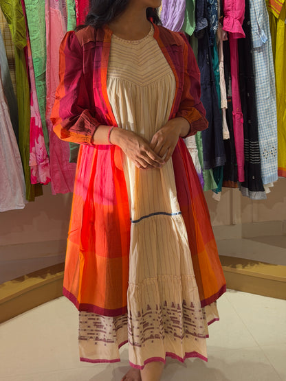 A0540 Madras checks bengal cotton Jamdani dress with removable coat style