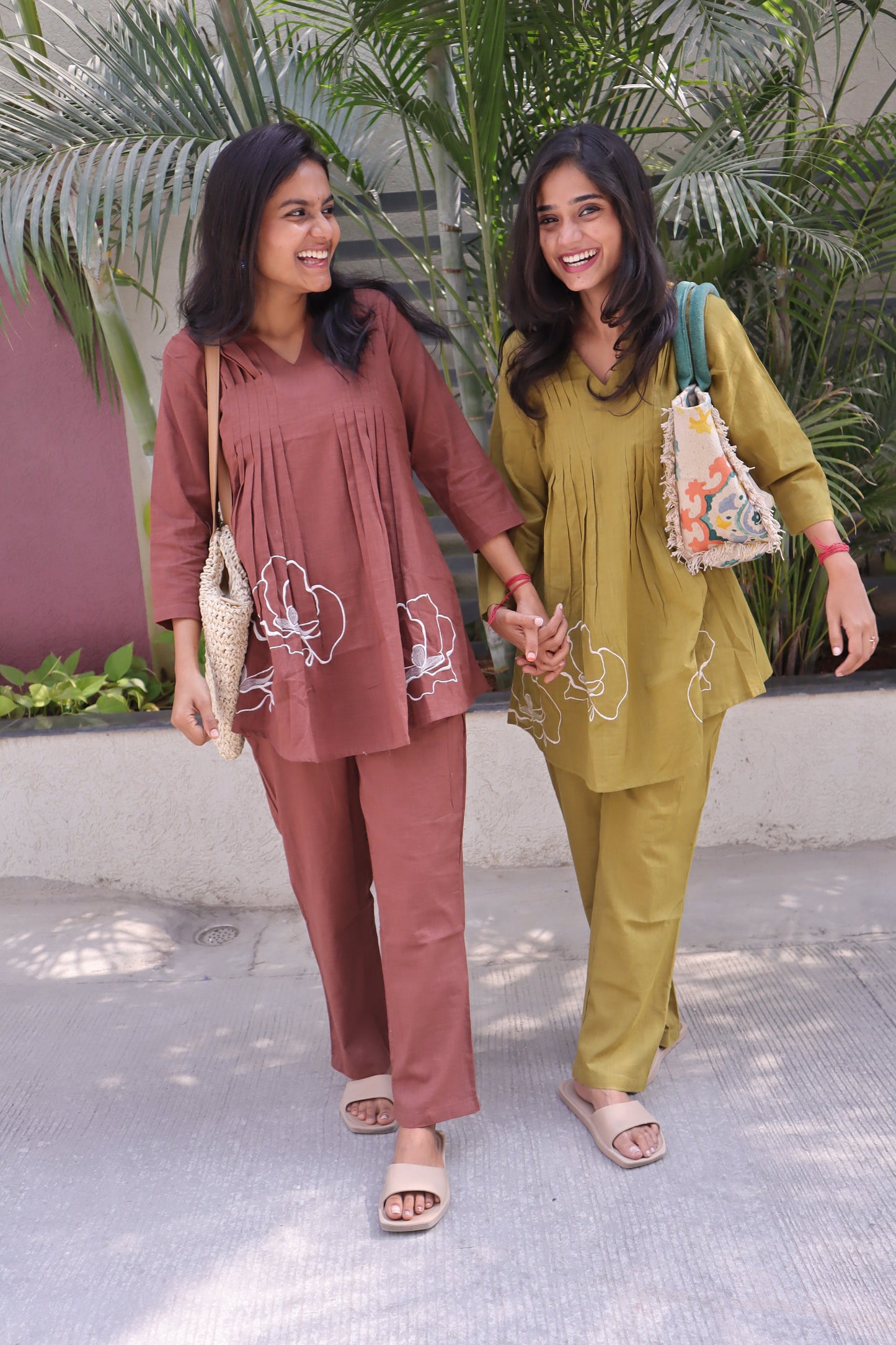 Green Cotton Coord Set with Machine Embroidery | A0177