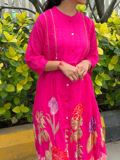 A0688 Pink floral Mulmul 2pc set