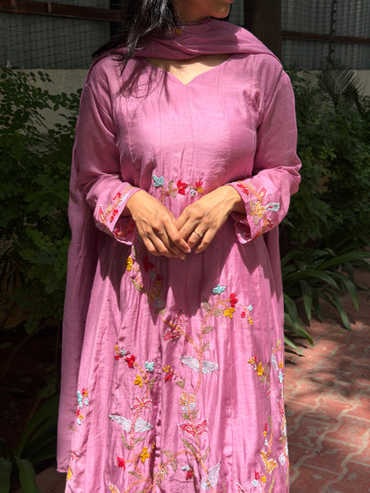 A0806 Onion Pink premium khali style hand embroidery detailing 3pc set