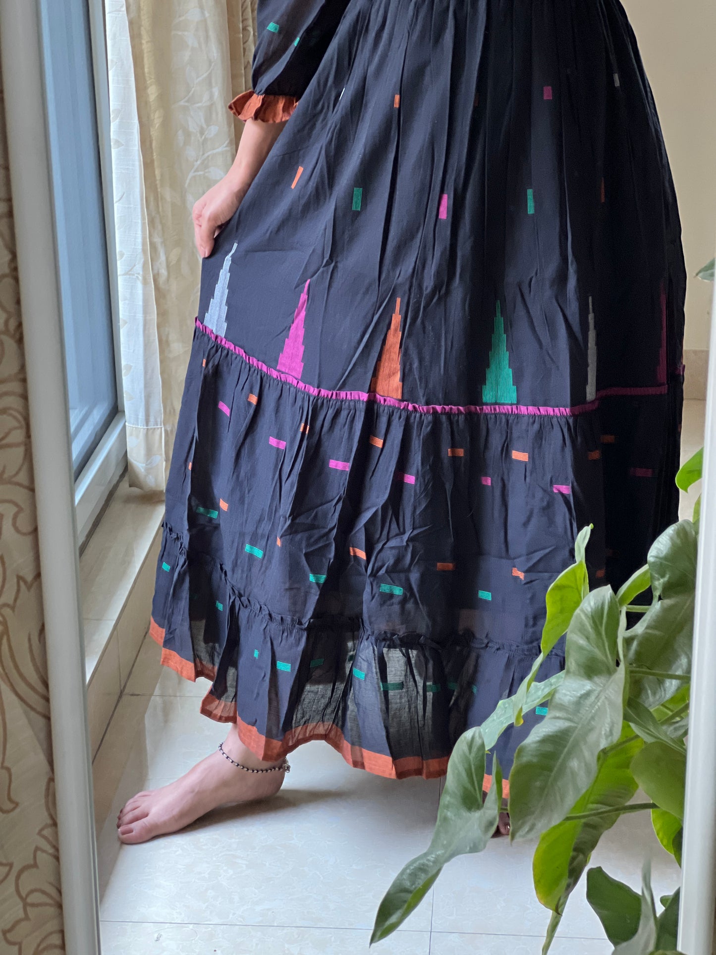 A0157 Bengal cotton jamdani one piece dress