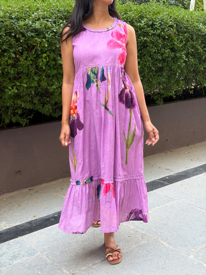 A0864 lavender Mul cotton floral print dress
