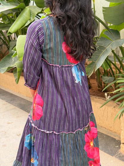 A0755 Mul cottons blue and green stripes dress