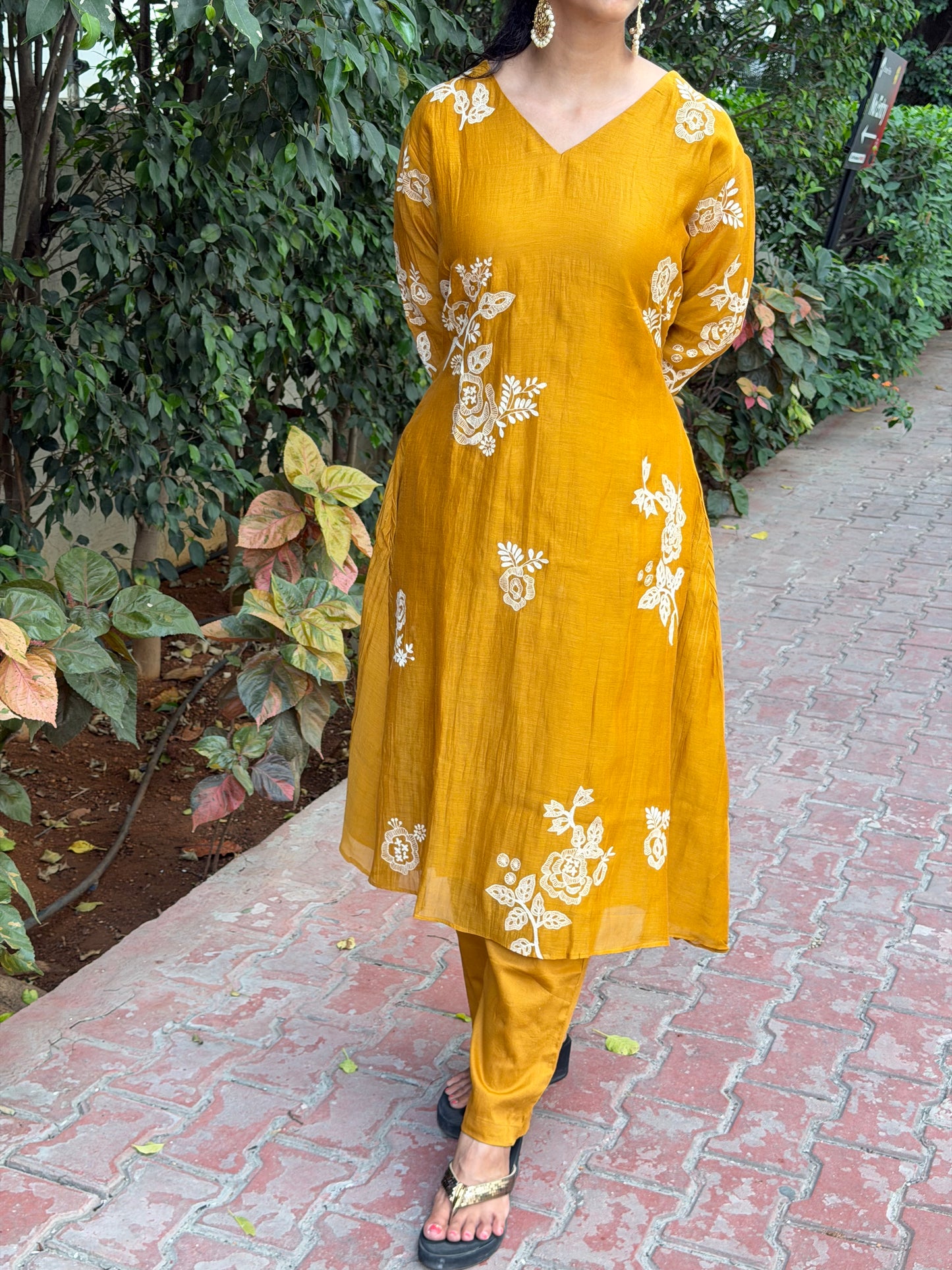 A0680 Premium Mul Chanderi 2pc set in beautiful yellow shade with embroidery detailing