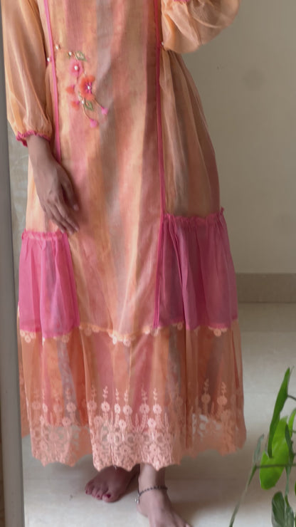 Orange Pure Kota cotton dress comes with printed cotton lining
